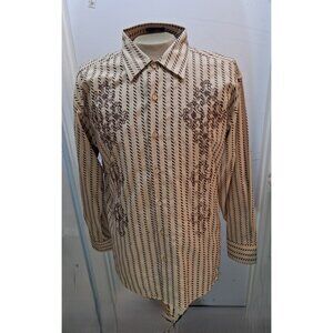 Franky Max Men's XL Casual Shirt Tan Striped Western Baroque LS Cotton/Poly GUC
